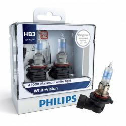 หลอดไฟรถยนต์ Philips HB3 White Vision 12V 55W แพ็คคู่