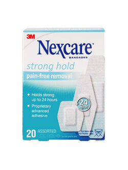Nexcare™ Strong Hold Pain-Free Removal Bandages 3 ขนาด (20ชิ้น/กล่อง) สำหรับผิวบอบบาง ผิวเด็กอ่อนและผู้สูงอายุ