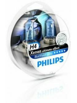 หลอดไฟรถยนต์ Philips H4 Blue Vision 12V 60/55W P43T-38 แพ๊คคู่
