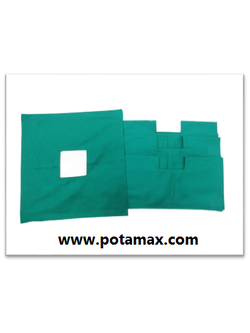 ผ้าสี่เหลี่ยมเจาะกลางสีเขียว 12x12 นิ้ว (มีสาย)