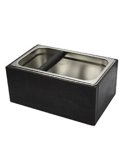 อ่างเคาะกากกาแฟ +กล่องไม้ตั้งอ่างเคาะกาก สูง 12.5 สี่เหลี่ยมผืนผ้า (ไม้สีแดงออกดำ) 1610-527