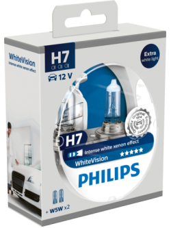 หลอดไฟรถยนต์ Philips H7 White Vision 12V 55W แพ็คคู่