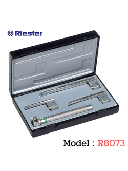 เครื่องมือส่องหลอดลม Laryngoscope รุ่น R8073 Macintosh (Fiber Optic) blade โค้ง 0,1,2 LED 2.5V AA Handle (แบบหุ้มท่อนำแสง) Riester, Germany