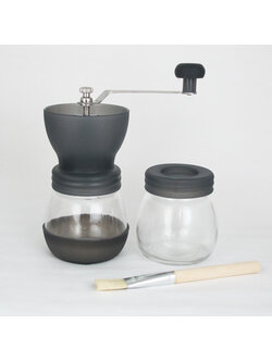 ชุดเครื่องบดกาแฟ มือหมุน มีขวดแก้ว 2 ขวด+แปรงปัดผงกาแฟ