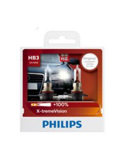หลอดไฟรถยนต์ Philips HB3 X-treme Vision 12.8V 65W P20D แพ๊คคู่