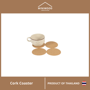 MINIWOODที่รองแก้ว แผ่นรองไม้ก๊อก COASTERS 4 ชิ้น/ชุด ขนาด 7.5 cm. หนา 1 mm.