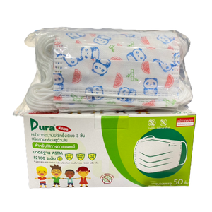 Dura Kids ASTM LV.1 หน้ากากอนามัยทางการแพทย์ เด็กเล็ก ลายแพนด้า 8.5x12.5 cm
