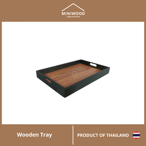 MINIWOOD ถาดเสิร์ฟใหญ่ ถาดวางของ สีทูโทน ขอบดำ Wooden Tray