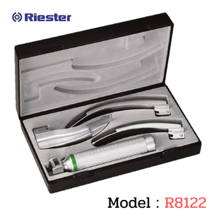 เครื่องมือส่องหลอดลม Laryngoscope รุ่น R8122 Macintosh (Fiber Optic) blade โค้ง 2,3,4 LED 3.5V C Handle (แบบหุ้มท่อนำแสง) + แท่นชาร์จ Riester, Germany