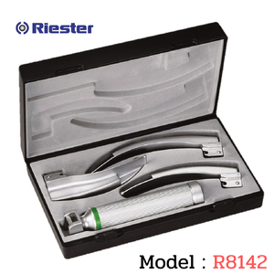 เครื่องมือส่องหลอดลม Laryngoscope รุ่น R8142 Ri-Modul Macintosh (Fiber Optic) , blade โค้ง 2,3,4 LED 3.5V C Handle (แบบไม่หุ้มท่อนำแสง) Riester , Germany
