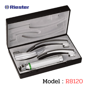 เครื่องมือส่องหลอดลม Laryngoscope รุ่น R8120 Macintosh (Fiber Optic) blade โค้ง 2,3,4 XL 3.5V C Handle (แบบหุ้มท่อนำแสง) + แท่นชาร์จ Riester, Germany