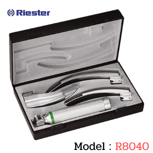 เครื่องมือส่องหลอดลม Laryngoscope รุ่น R8040 Macintosh (Fiber Optic) blade โค้ง 2,3,4 XL 2.5V C Handle (แบบหุ้มท่อนำแสง) Riester , Germany