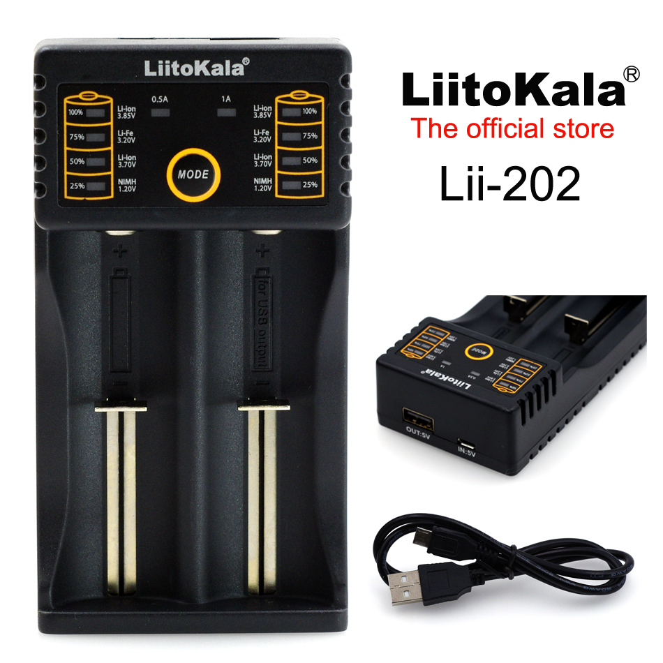 ที่ชาร์จแบตเตอรี่ 18650 แบบ 2 ก้อน LiitoKala-Lii202 USB