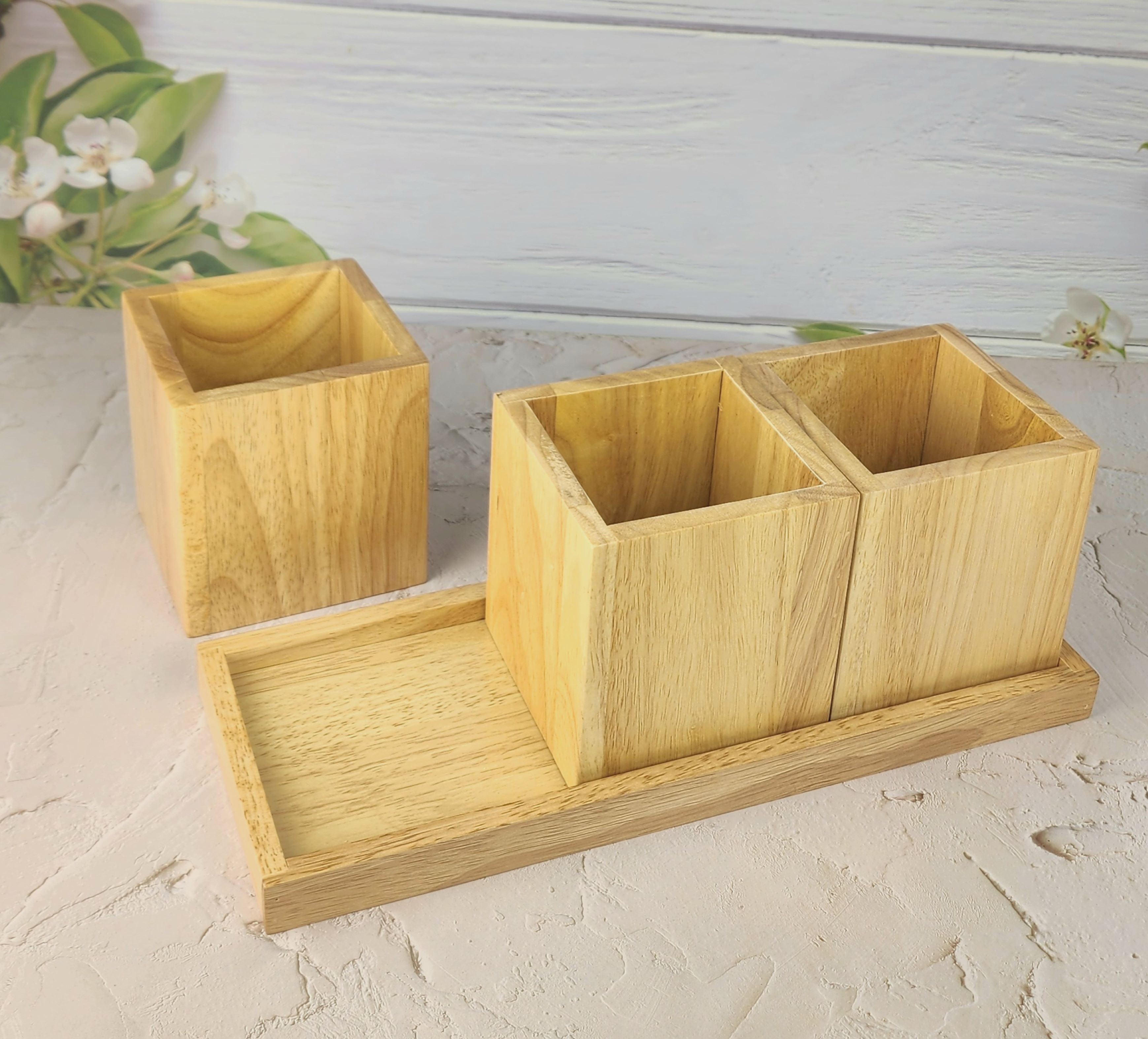 MINIWOOD ชุดกล่องหลอด ขุดกล่องบิล กระติกไม้ 3ใบชุด CANISTER SET