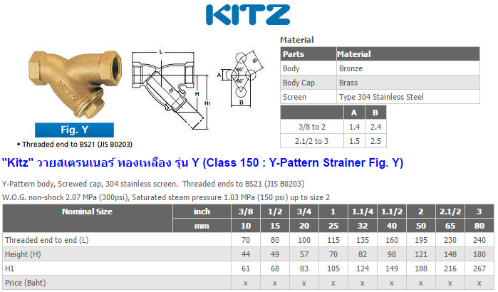 KITZ วายสเตรนเนอร์ทองเหลือง 2 นิ้ว