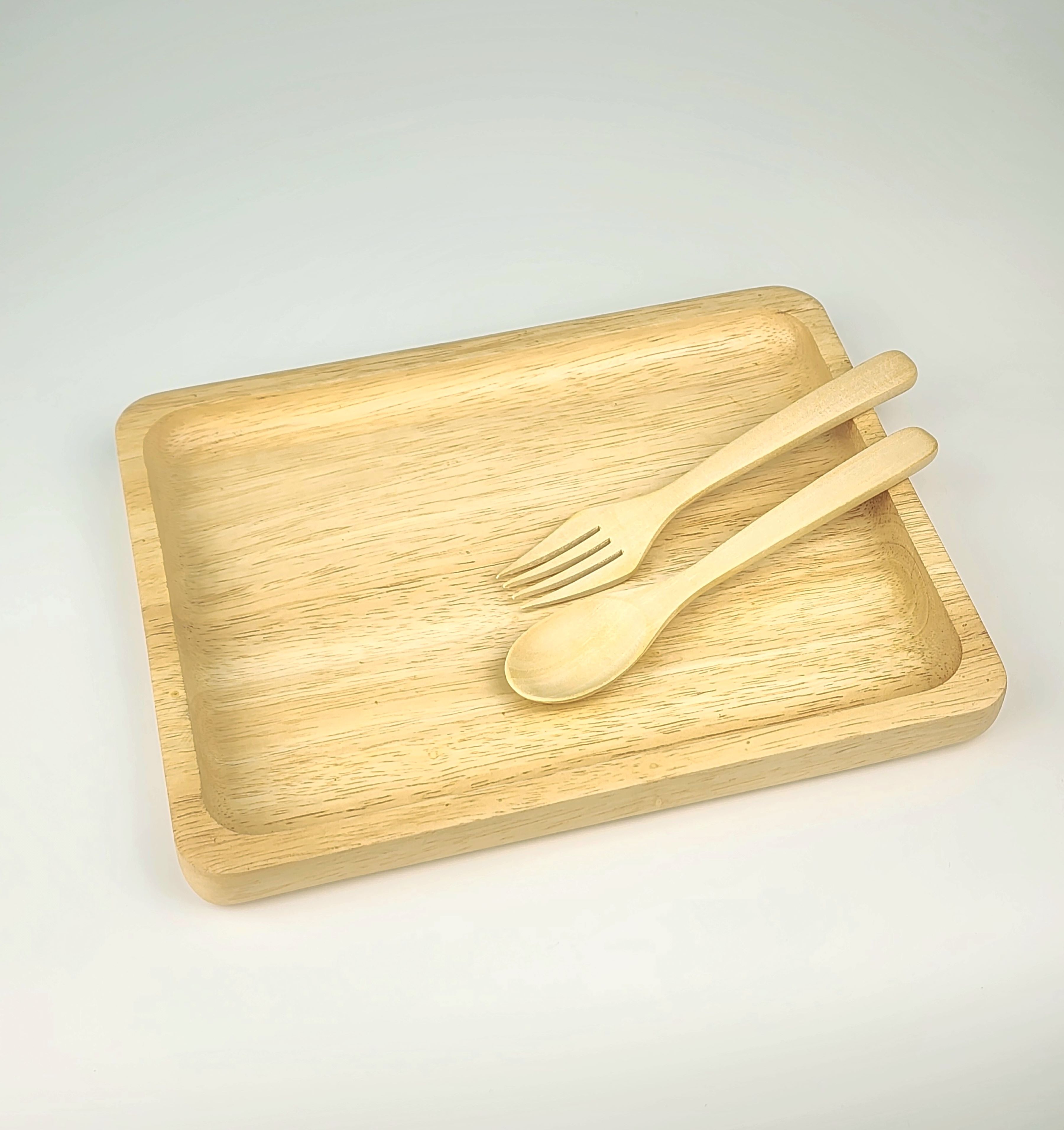 MINIWOOD จานเค้ก จานไม้ 7x9นิ้ว จานไม้ใส่อาหาร ถาดไม้ Food grade Wooden plate ไม้ยางพารา