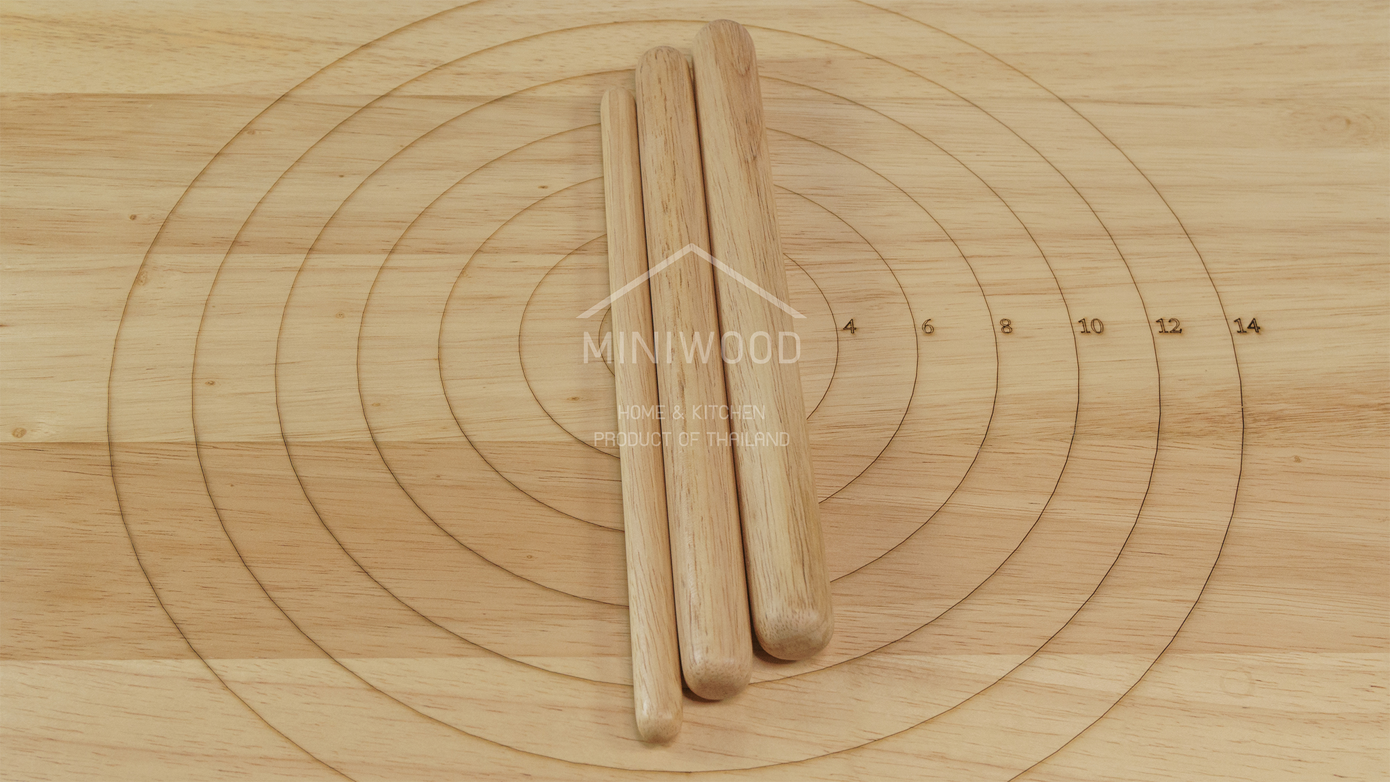 MINIWOOD ชุดไม้ม้วนแป้งเล็ก ไม้นวดแป้ง อุปกรณ์เบเกอรี่ Straight Rolling Pin (3 ชิ้น/ชุด)