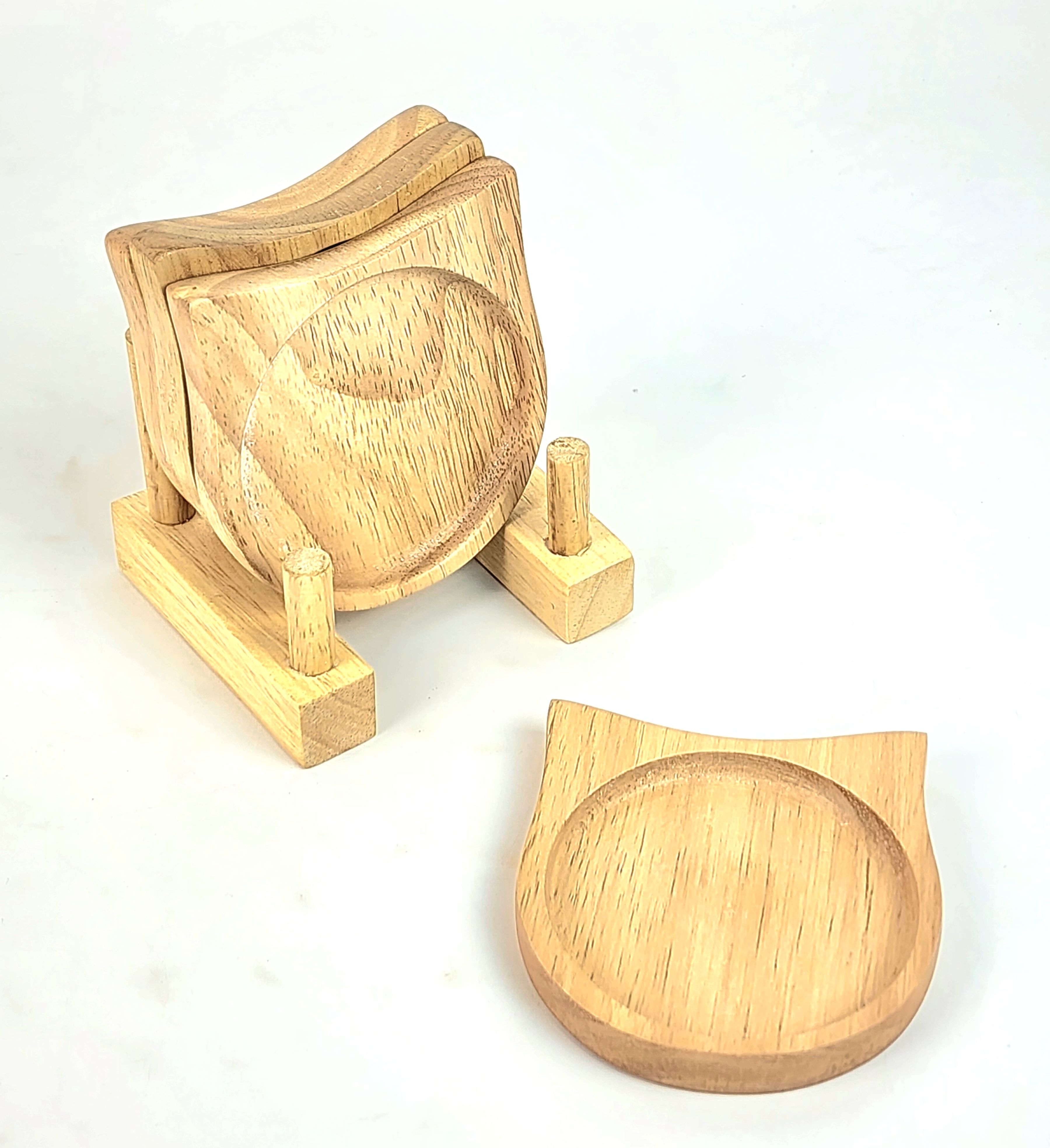 MINIWOOD จานรองแก้ว รูปแมว ผลิตจากไม้ยางพารา