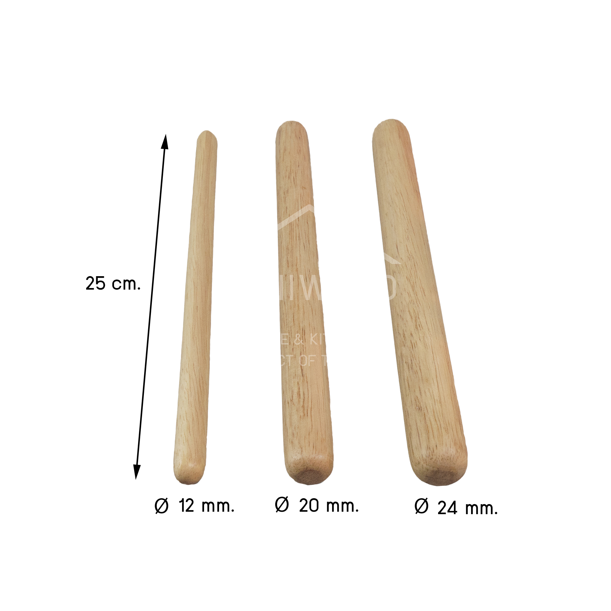 MINIWOOD ชุดไม้ม้วนแป้งเล็ก ไม้นวดแป้ง อุปกรณ์เบเกอรี่ Straight Rolling Pin (3 ชิ้น/ชุด)