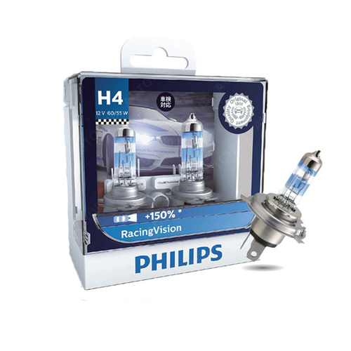 หลอดไฟรถยนต์ Philips H4 Racing Vision +150% 12V 60/55W แพ๊คคู่
