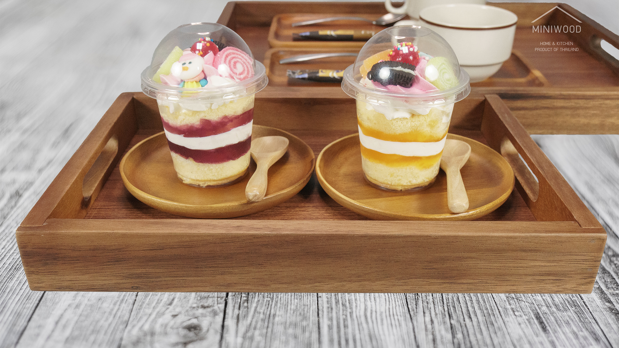 MINIWOOD ถาดเสิร์ฟ สี่เหลี่ยม ถาดไม้ Wooden Tray ผลิตจากไม้จามจุรี