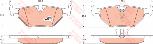 ผ้าเบรค TRW ล้อหลัง BMW Series5 520i , 525i , 530i (E34) ปี 1988-1996 COTEC (GDB917)
