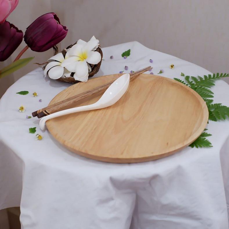 MINIWOOD จานไม้ ทรงกลม จานไม้ใส่อาหาร ถาดไม้ Food grade Wooden plate ไม้ยางพารา