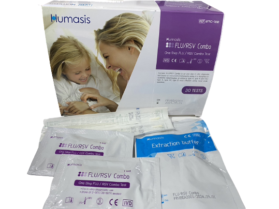 ชุดตรวจแอนติเจนของเชื้อไข้หวัดใหญ่ FLU/RSV Combo (30tests/box) Humasis