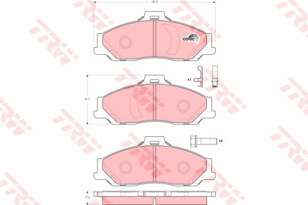 ผ้าเบรค TRW ล้อหน้า FORD Ranger 2 WD 2.5 และ 2.9 ปี 1998-2002 UTEC (GDB3353)