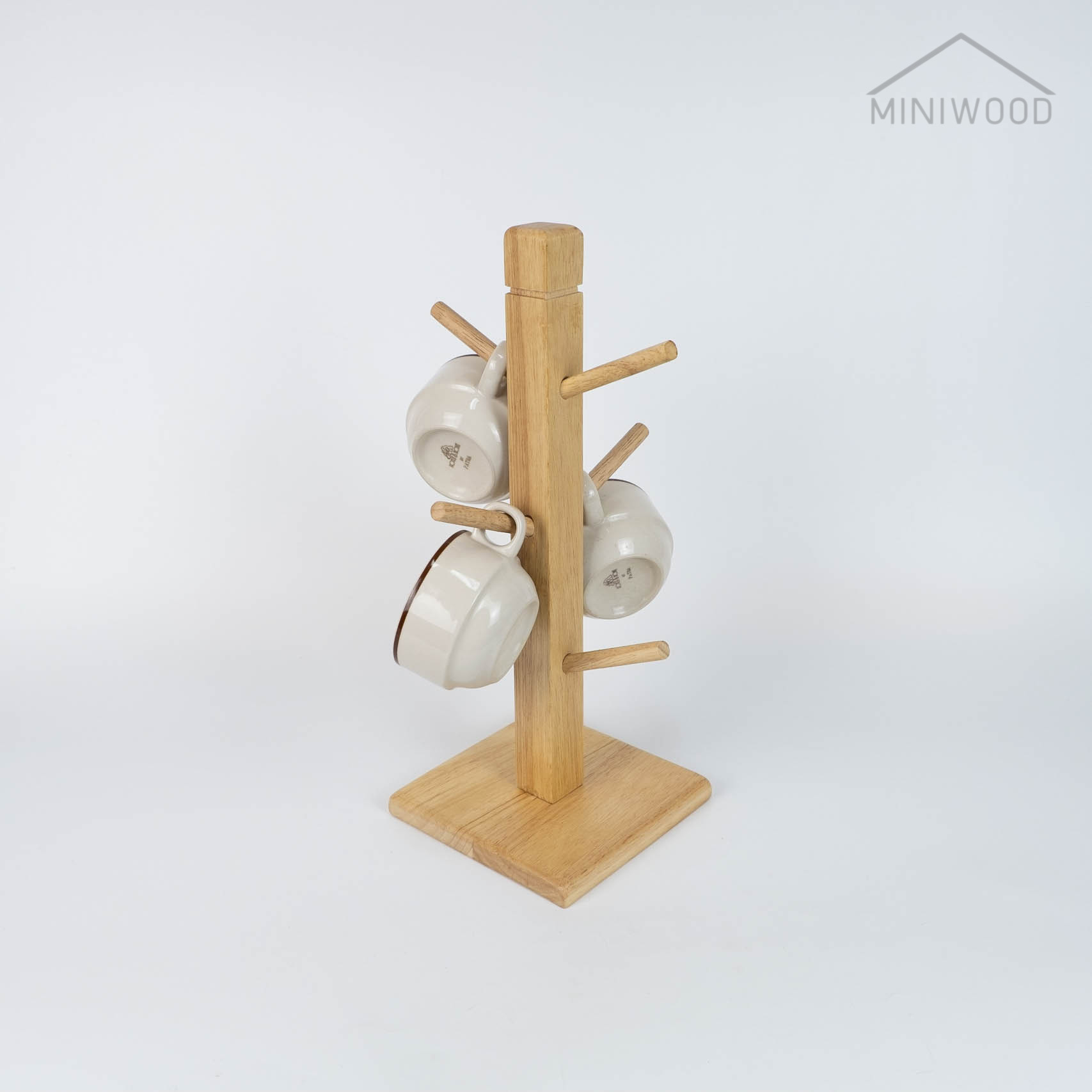 MINIWOOD เสาแขวนแก้ว ที่เก็บแก้ว 6 ใบ MUG TREE STAND ผลิตจากไม้จริง