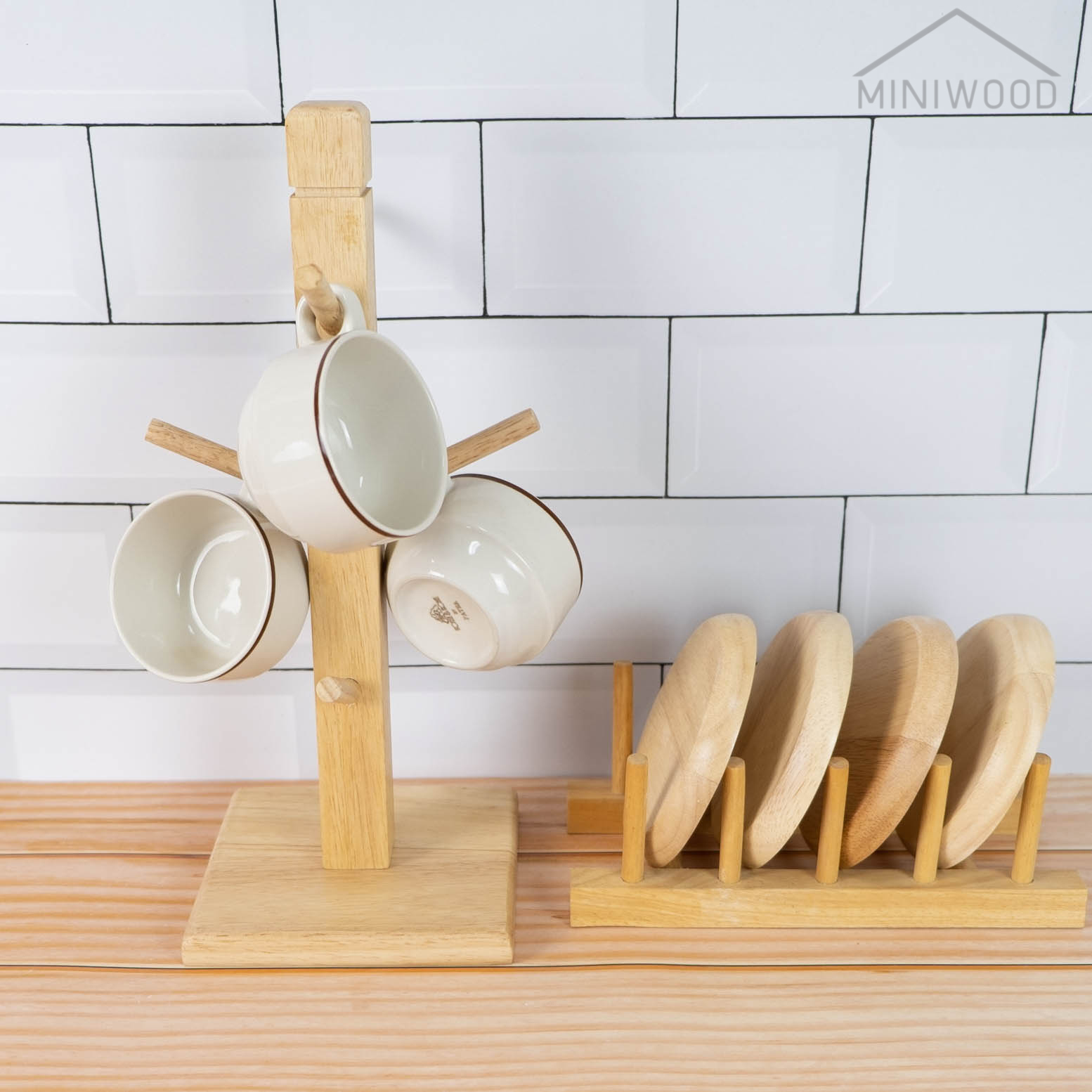 MINIWOOD เสาแขวนแก้ว ที่เก็บแก้ว 6 ใบ MUG TREE STAND ผลิตจากไม้จริง