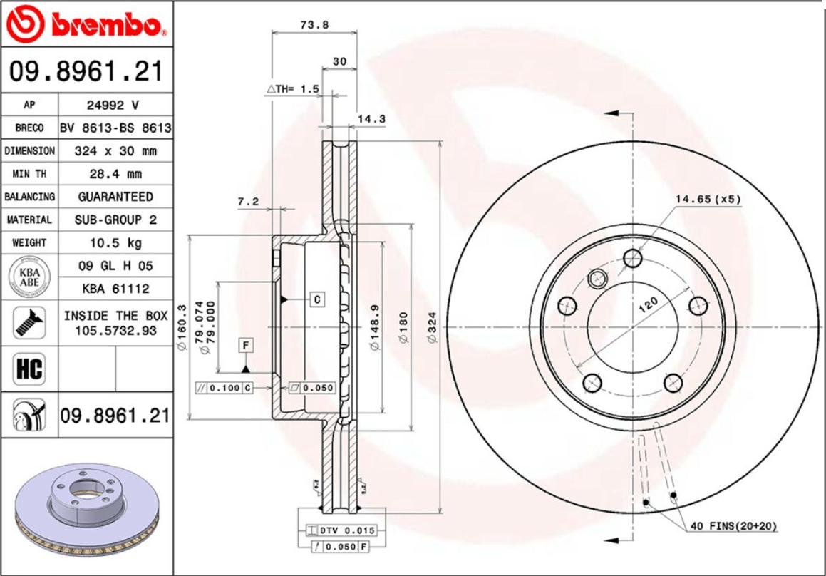 จานเบรค BMW E39 520i 535i (คู่หน้า) ปี 1995 - 2003 / Brembo