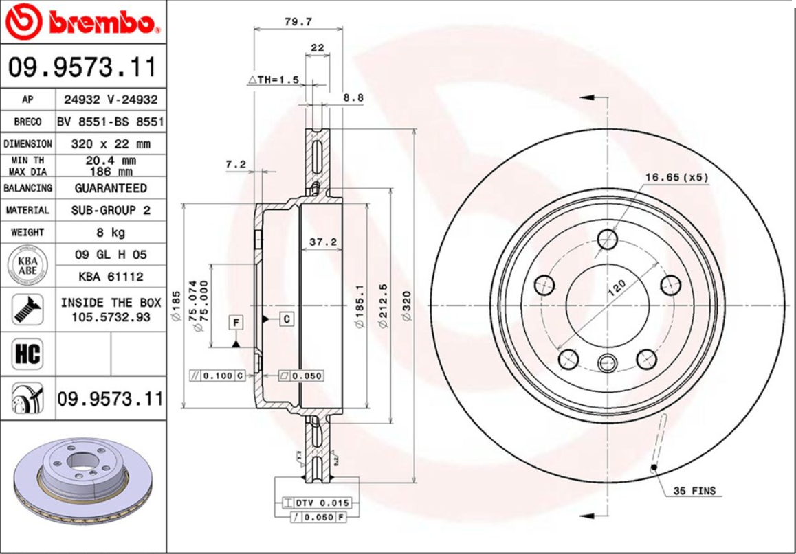 จานเบรค BMW X3 E83 (คู่หลัง) ปี 2004 ขึ้นไป / Brembo