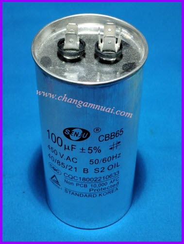 Senju CBB65 คาปาซิสเตอร์ 100uF450V ขั้วเสียบ ตัวอลูมิเนียม เกรดA เกาหลี