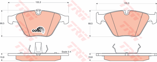 ผ้าเบรค TRW ล้อหน้า BMW Series7 730i , 735i (E65 , E66) ปี 2004 on COTEC (GDB1498)
