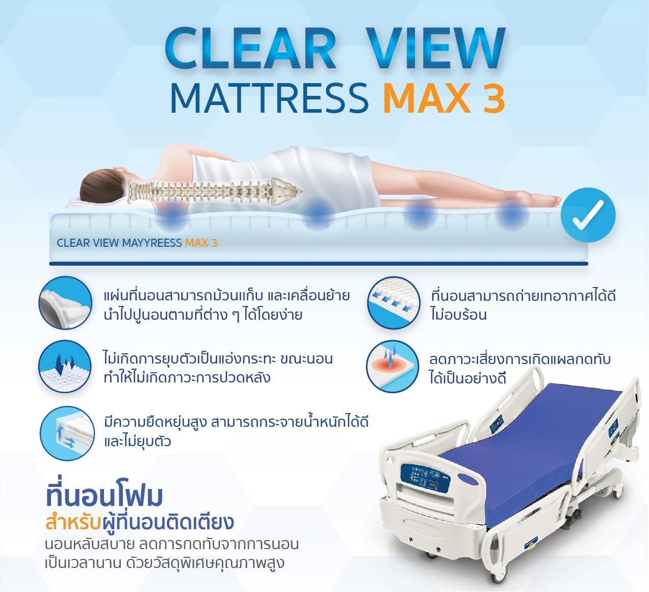CLEAR VIEW MATTRESS MAX 3 ที่นอนโฟม สำหรับผู้ที่นอนติดเตียง
