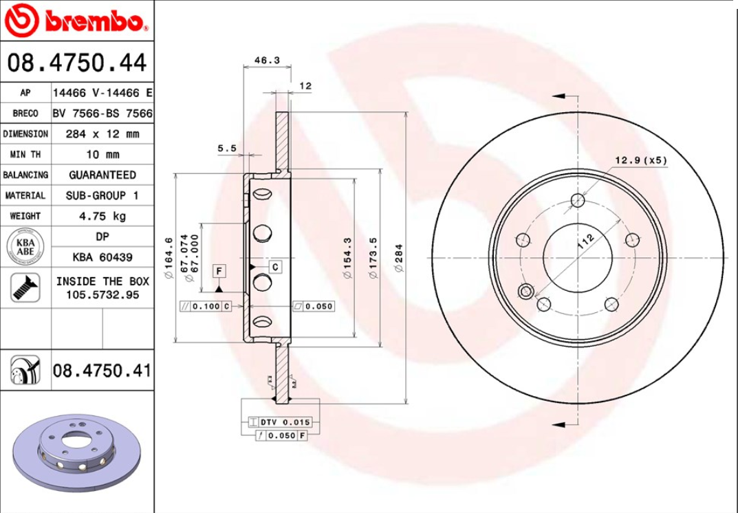 จานเบรค Mercedes-Benz W202 C180 (คู่หน้า) ปี 1993 - 2000 / Brembo