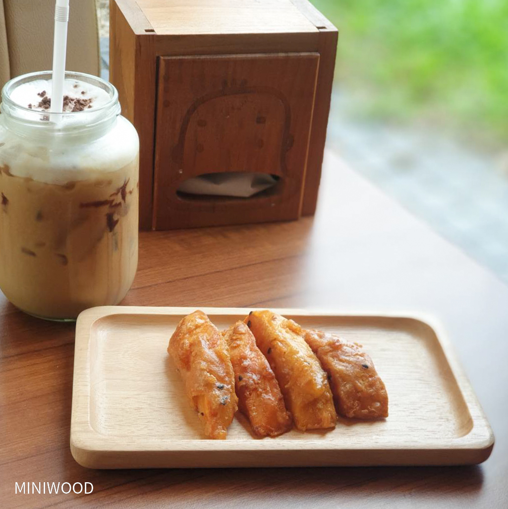 MINIWOOD จานไม้ ทรงสี่เหลี่ยม จานไม้ใส่อาหาร ถาดไม้ Food grade Wooden plate ไม้ยางพารา มี 2 ขนาด