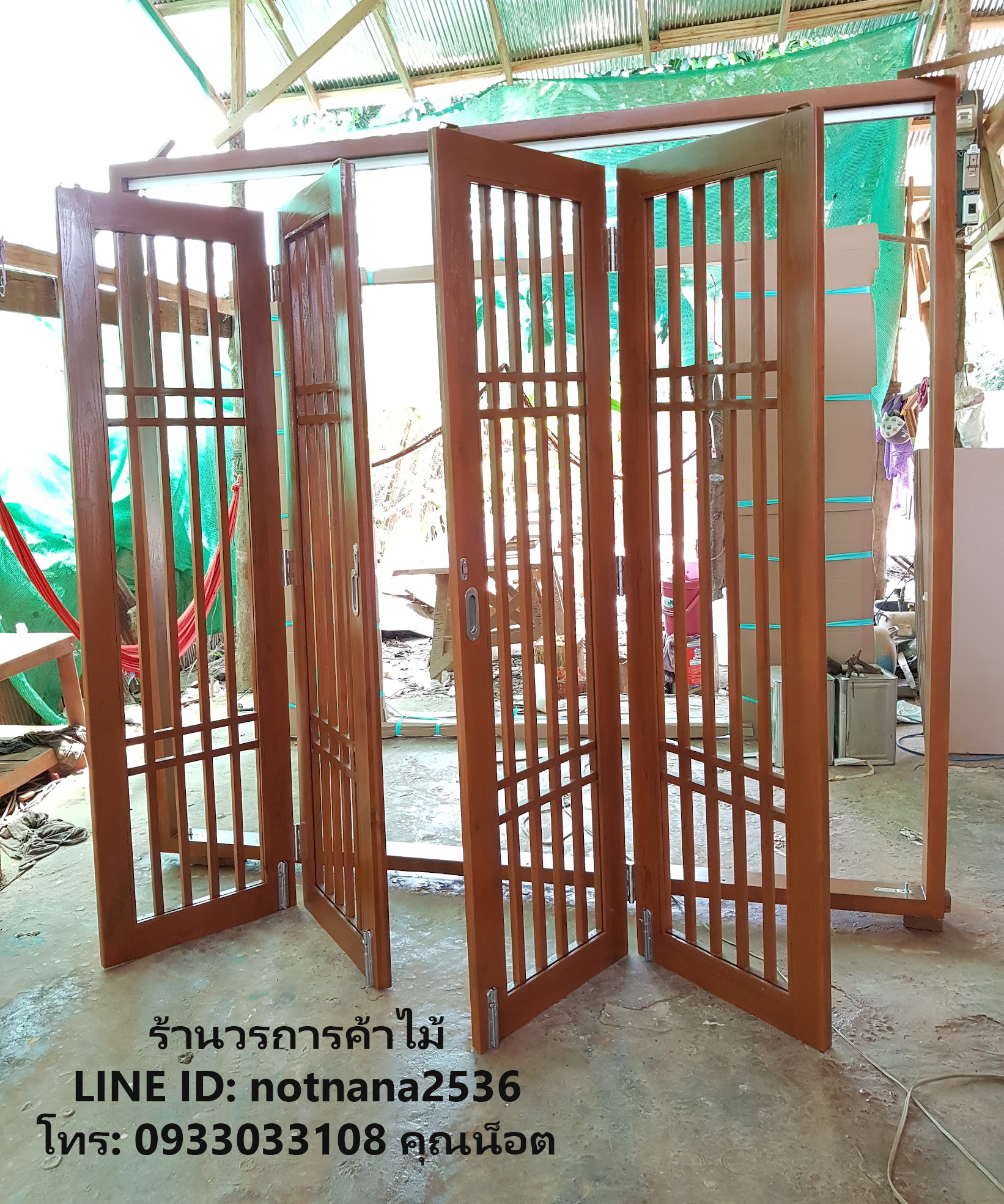 ประตูบานเฟี้ยมไม้สักเกรดA,B รหัสH233