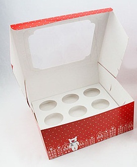 กล่องคัพเค้ก 9 ชิ้น สีแดงจุดขาว(พร้อมฐาน)