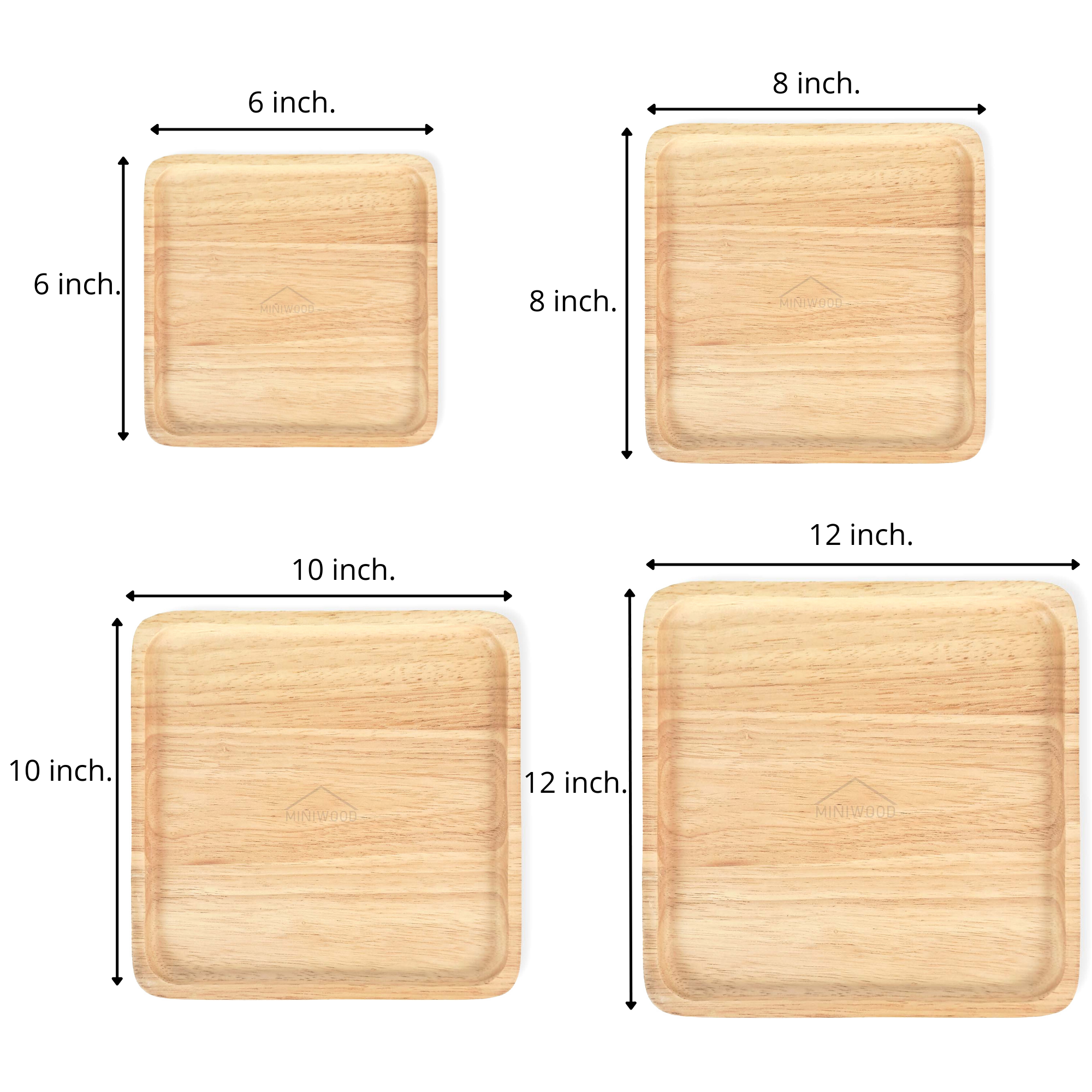 MINIWOOD จานไม้ สี่เหลี่ยมจัตุรัส จานไม้ใส่อาหาร ถาดไม้ Wooden plate ไม้ยางพารา