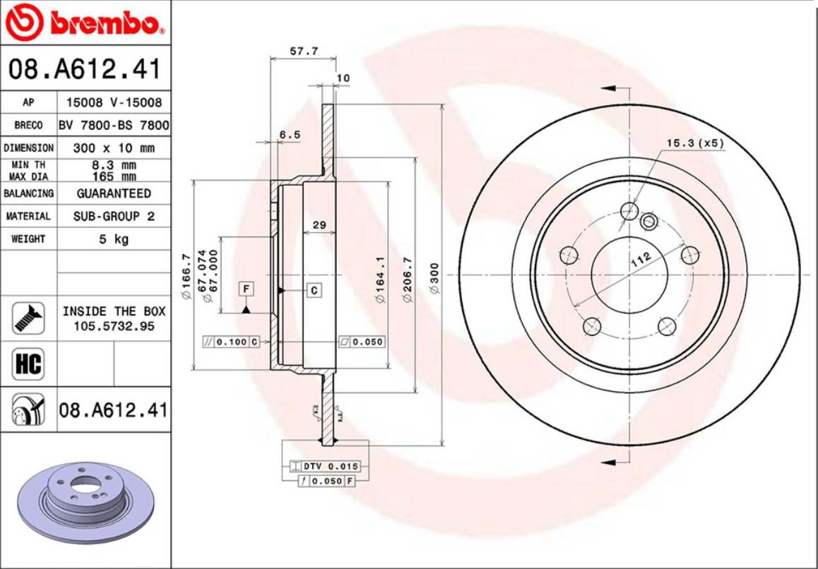 จานเบรค Mercedes-Benz C207 E-Coupe (คู่หลัง) ปี 2009 ขึ้นไป / Brembo