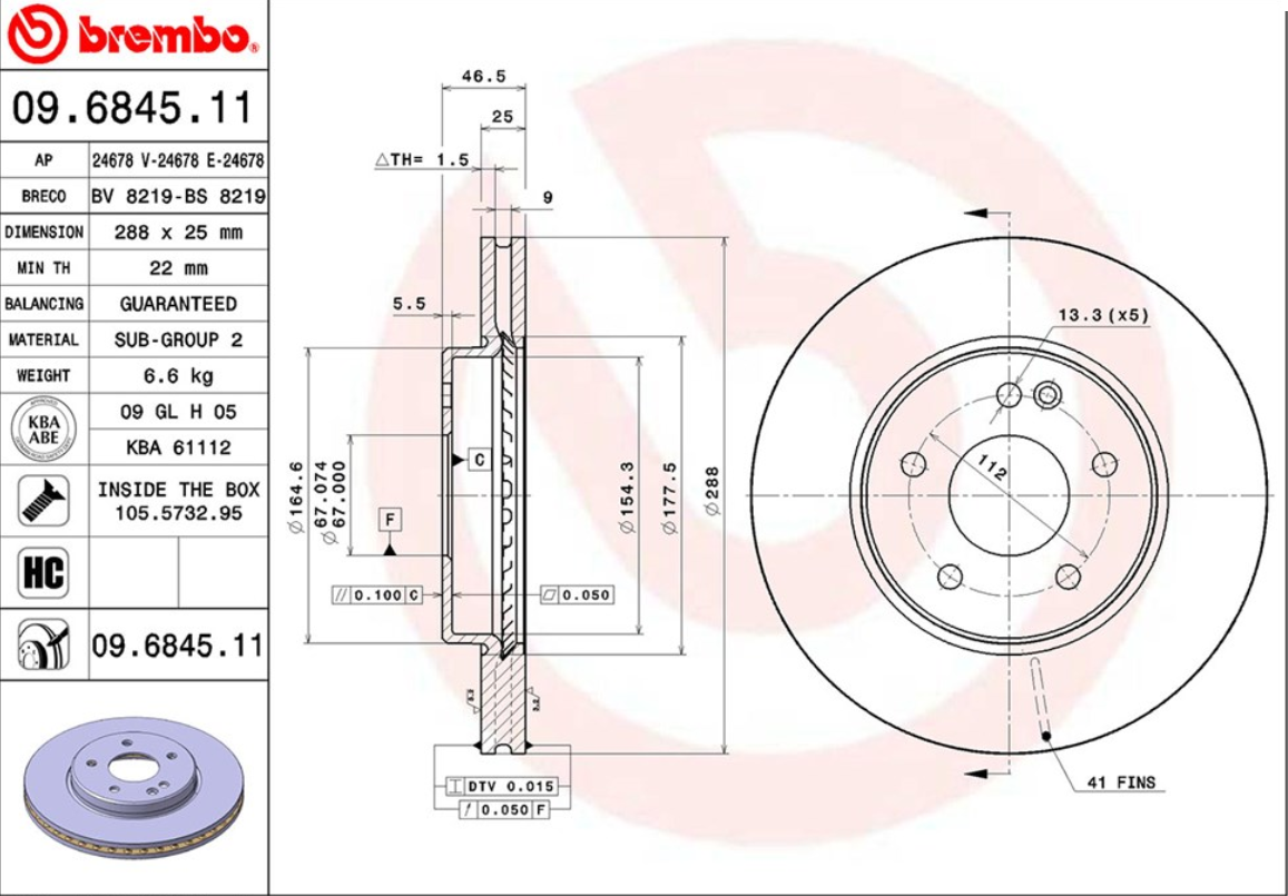 จานเบรค Mercedes-Benz W124 E/CE 200-300 (คู่หลัง) ปี 1989 - 1997 / Brembo