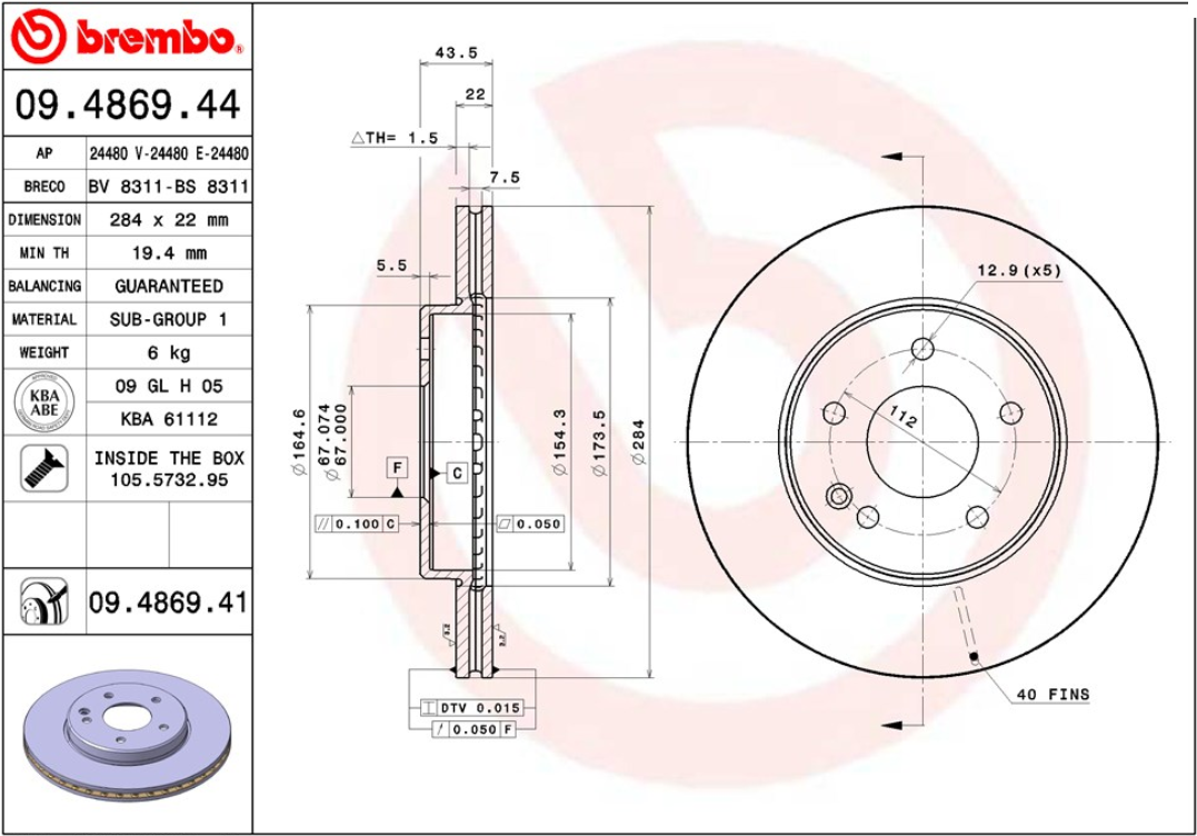 จานเบรค Mercedes-Benz W202 C180-280 (คู่หลัง) ปี 1993 - 2000 / Brembo