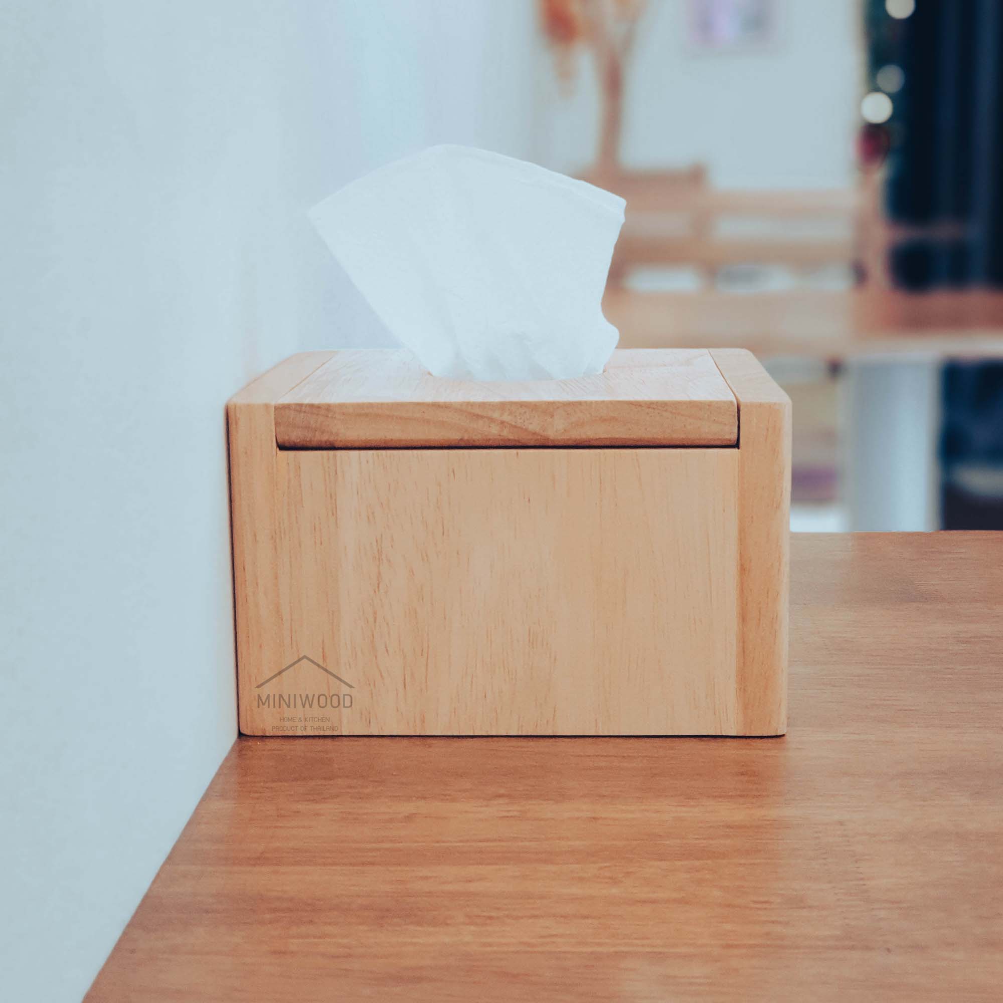 MINIWOOD กล่องกระดาษป๊อปอัพ กล่องใส่ทิชชู่ กล่องทิชชู่ ไม้ยางพารา Tissue Holder