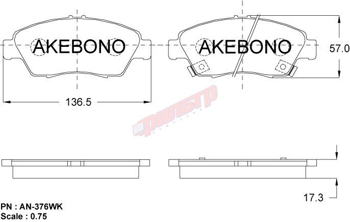 ผ้าเบรคหน้า Honda Civic FD 1.8 ปี 2006 - 2012 / Akebono