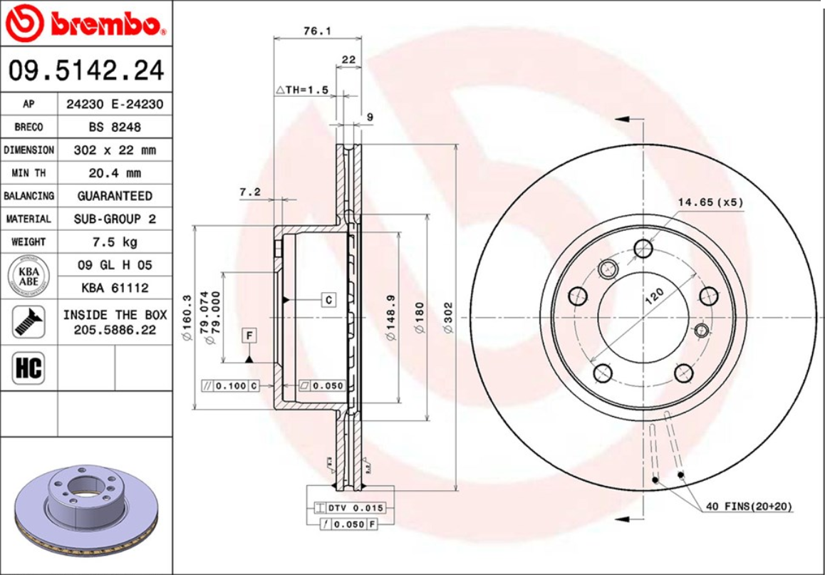 จานเบรค BMW E34 520i 525i (คู่หน้า) ปี 1987 - 1995 / Brembo