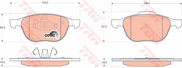 ผ้าเบรค Ford Focus (คู่หน้า) ปี 2005-2017 (TRW-DTEC)