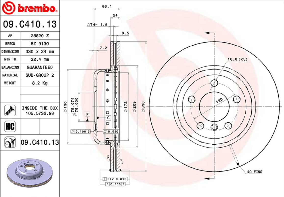 จานเบรค BMW F10/18/11 (คู่หน้า) ปี 2011 ขึ้นไป / Brembo