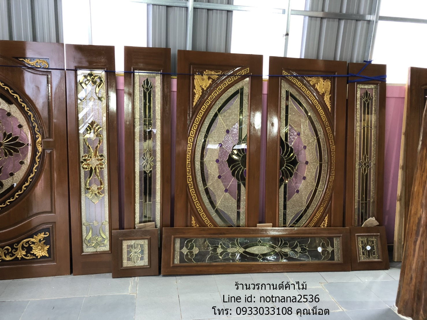 ประตูไม้สักกระจกนิรภัยบานเฟี้ยมชุด7ชิ้นเกรดA,B รหัสAAA176